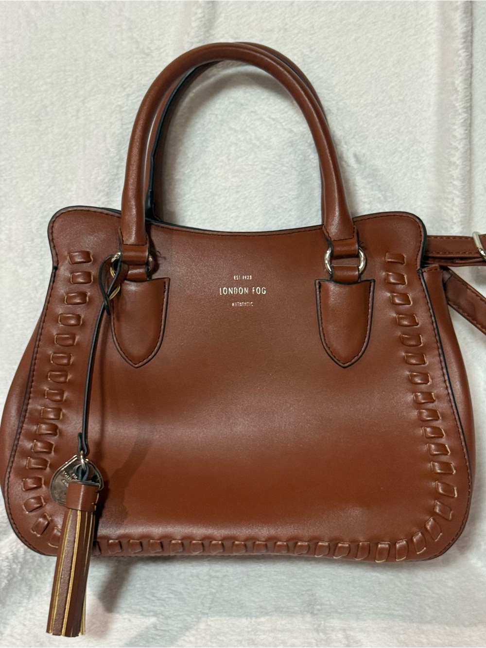 NWOT London Fog Chestnut Brown Leather Satchel with Tassel